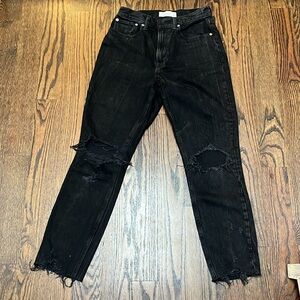 Abercrombie and Fitch the mom high rise black distressed jeans